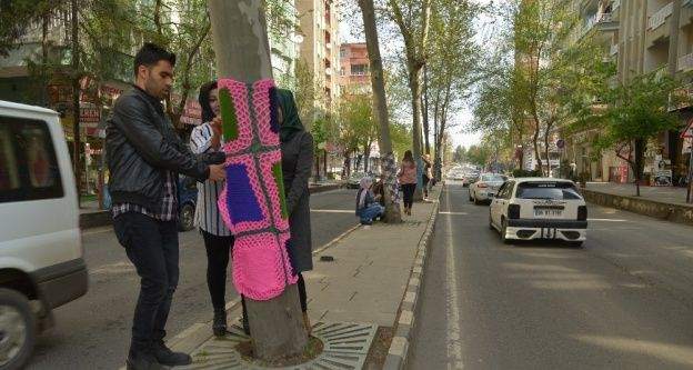 Diyarbakır'da ağaçlar örgülerle süslendi